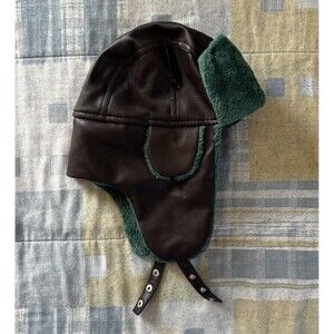 Dark Brown Faux Green Fur Trapper Faux Leather Cosplay Props Winter Hat